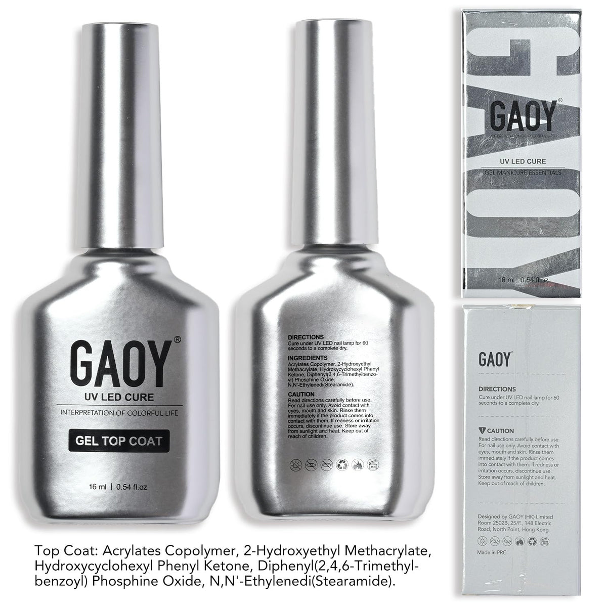 GAOY Builder Top Coat Gel 16ml displayed with nail art tools