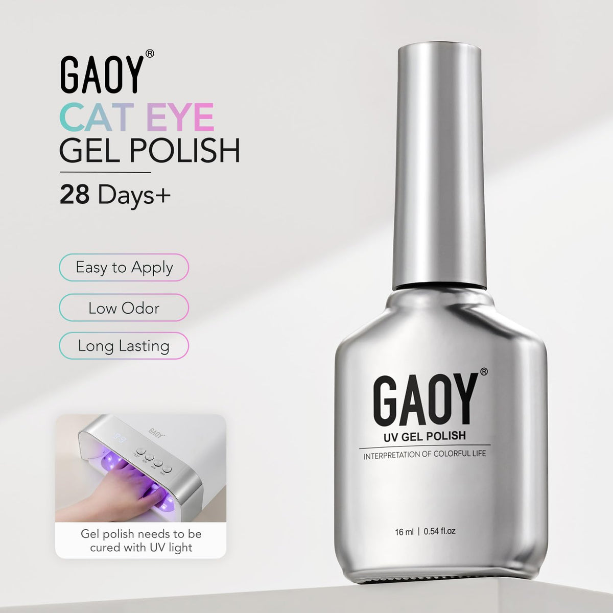 GAOY Cat Eye Gel Nail Polish in use with UV light curing