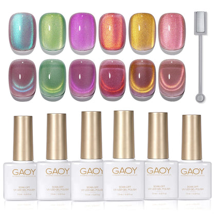GAOY Cat Eye Gel Nail Polish Kit packaging with six colours