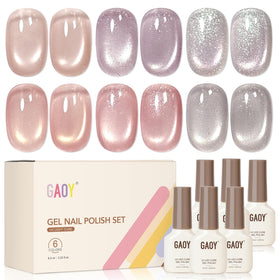 GAOY Cat Eye Gel Nail Polish Set with 6 vibrant colours