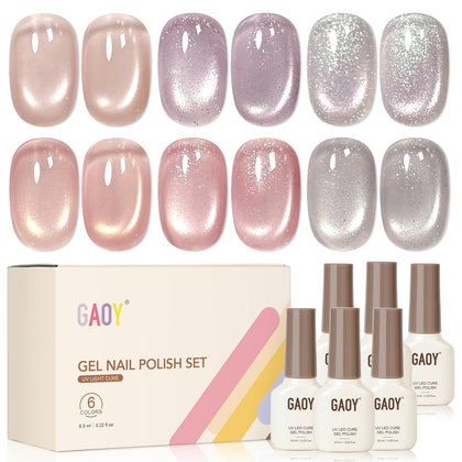GAOY Cat Eye Gel Nail Polish Set with 6 vibrant colours