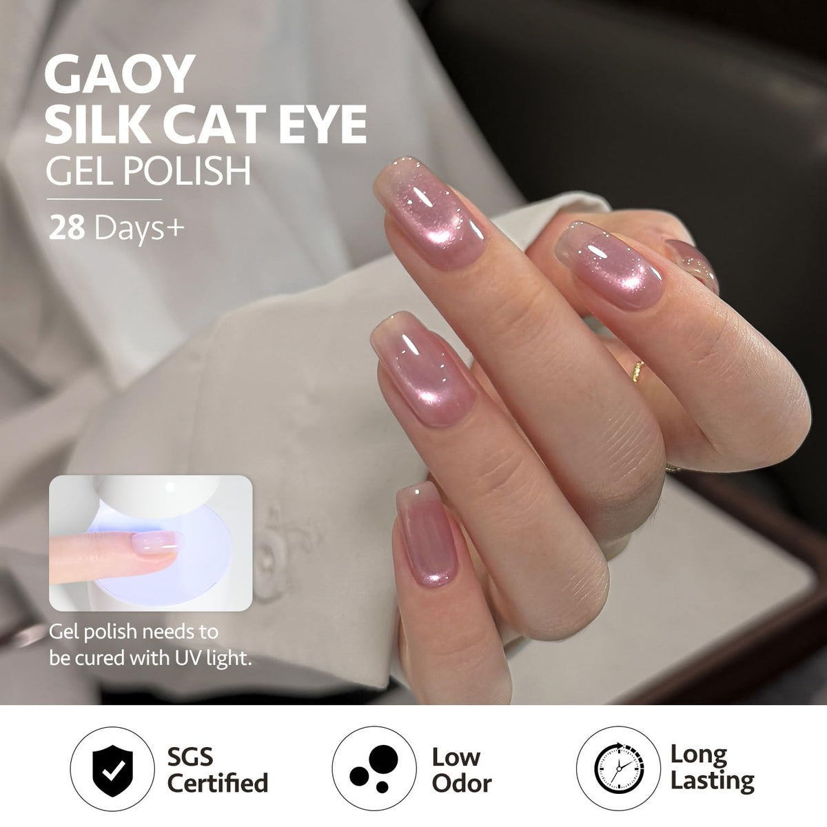 GAOY Cat Eye Gel Nail Polish with UV light curing process