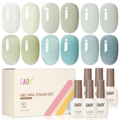 GAOY Coastal Breeze Jelly Gel Nail Polish Kit front view with six soft tone bottles