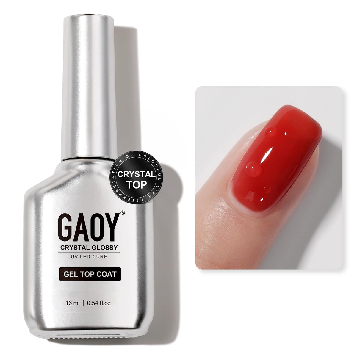 GAOY Crystal Glossy Gel Top Coat 16ml front view