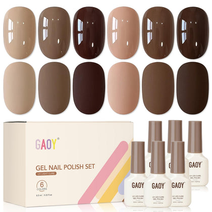 GAOY Dark Brown Gel Nail Polish Set with six bottles in fall colours