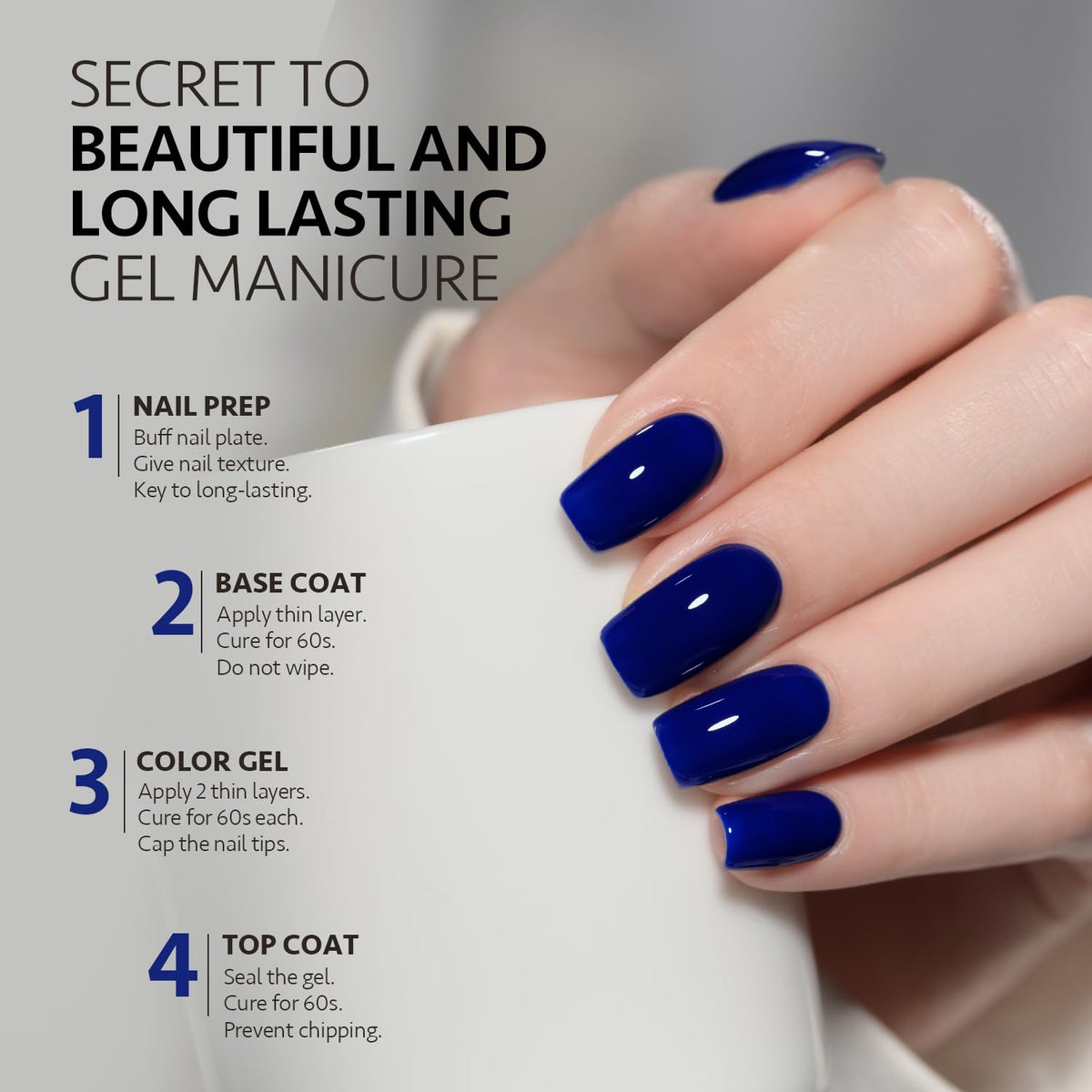 GAOY Deep Blue Gel Nail Polish 16ml applied on nails