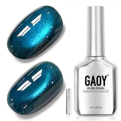 GAOY Deep Blue Glassy Cat Eye Gel Nail Polish 16ml front view