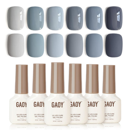 GAOY Dusty Blue Gel Nail Polish Set front view with six colours