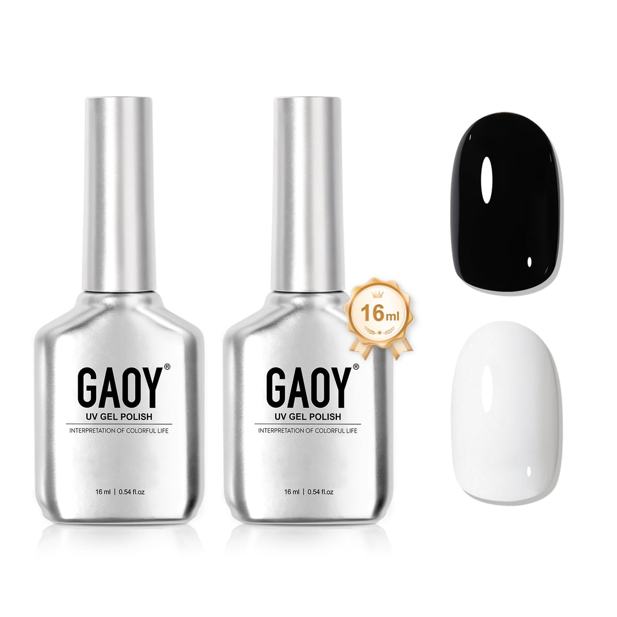 GAOY Gel Nail Polish Kit black and white bottles front view
