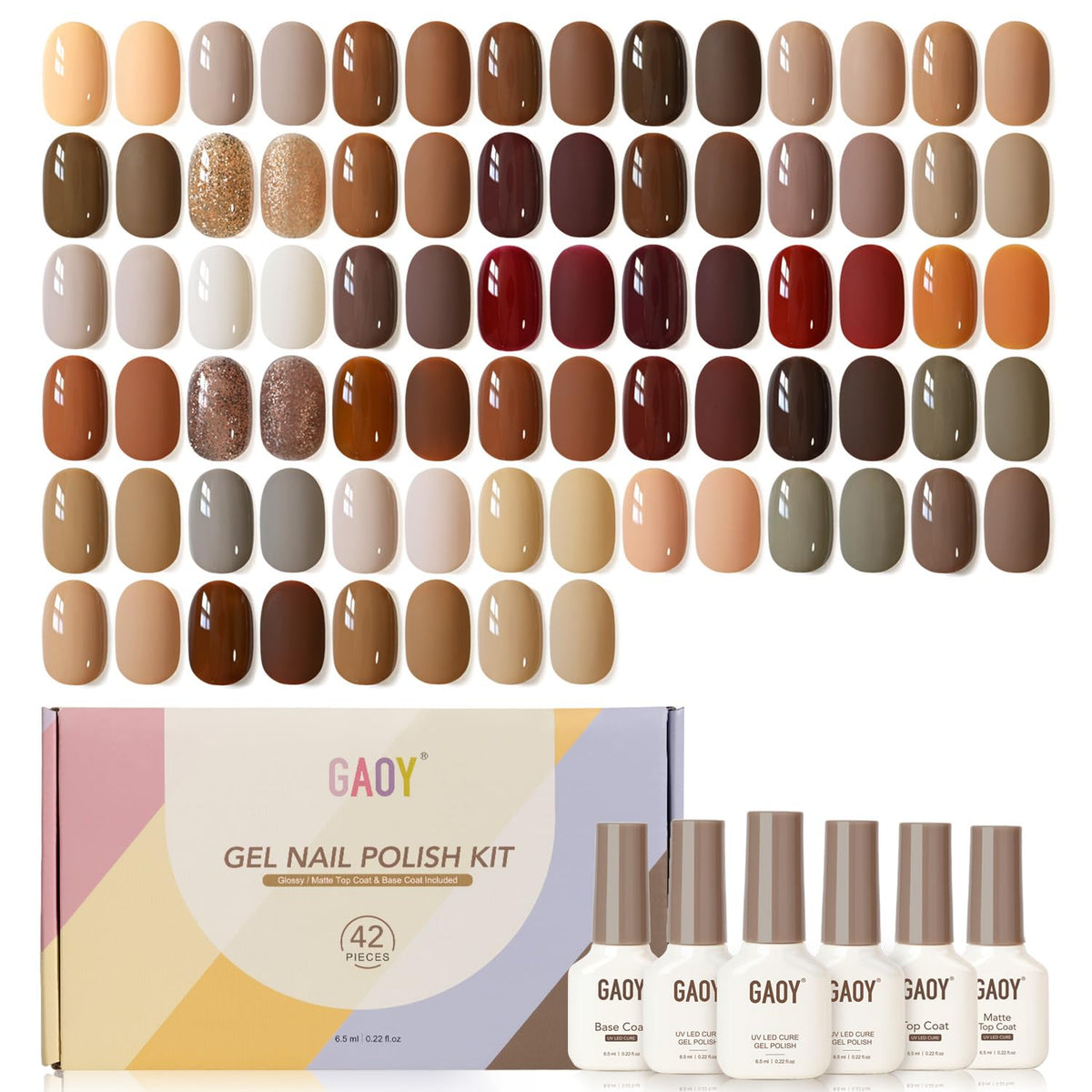 GAOY Gel Nail Polish Set 39 fall brown colours front view