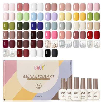 GAOY Gel Nail Polish Set featuring 39 colours with glossy and matte top coats