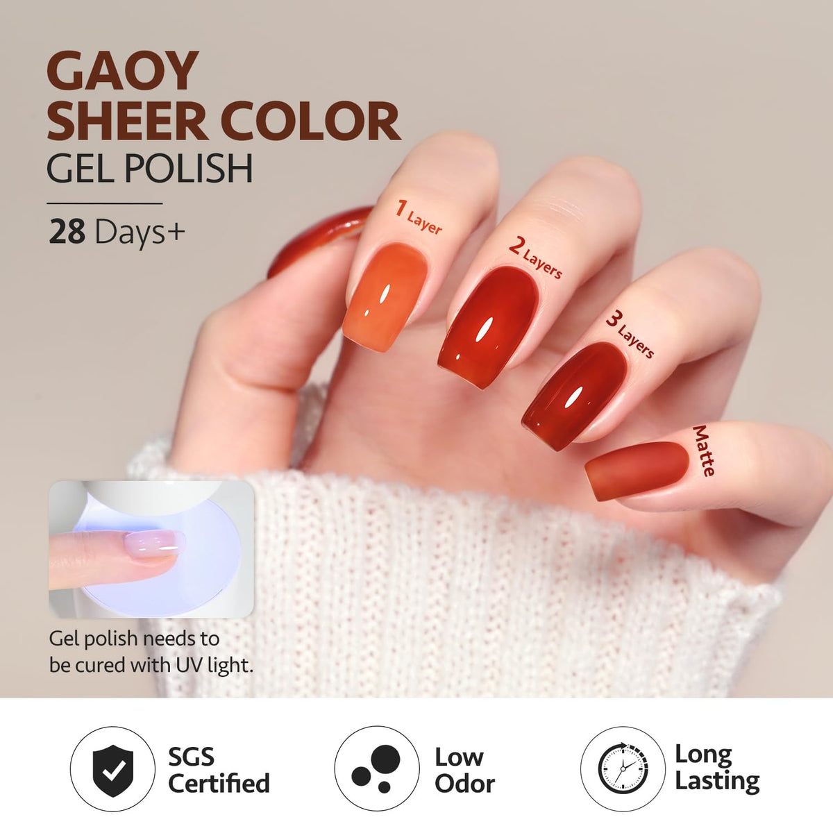 GAOY gel nail polish set packaging with six colours displayed