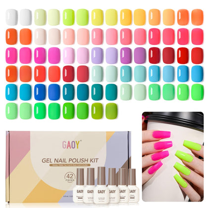 GAOY Gel Nail Polish Set with 39 neon colours and top & base coat