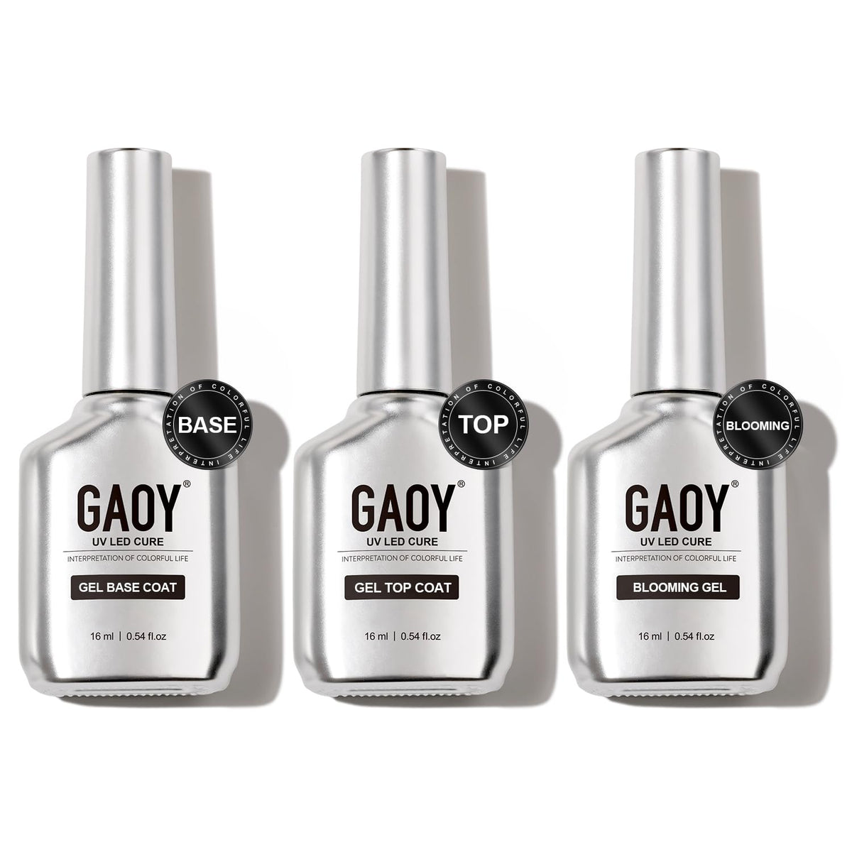 GAOY Gel Top Coat 16ml front view with chrome silver design