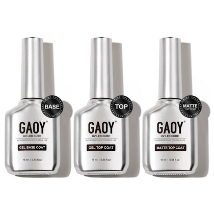 GAOY Gel Top Coat Set 16ml bottles with chrome silver design