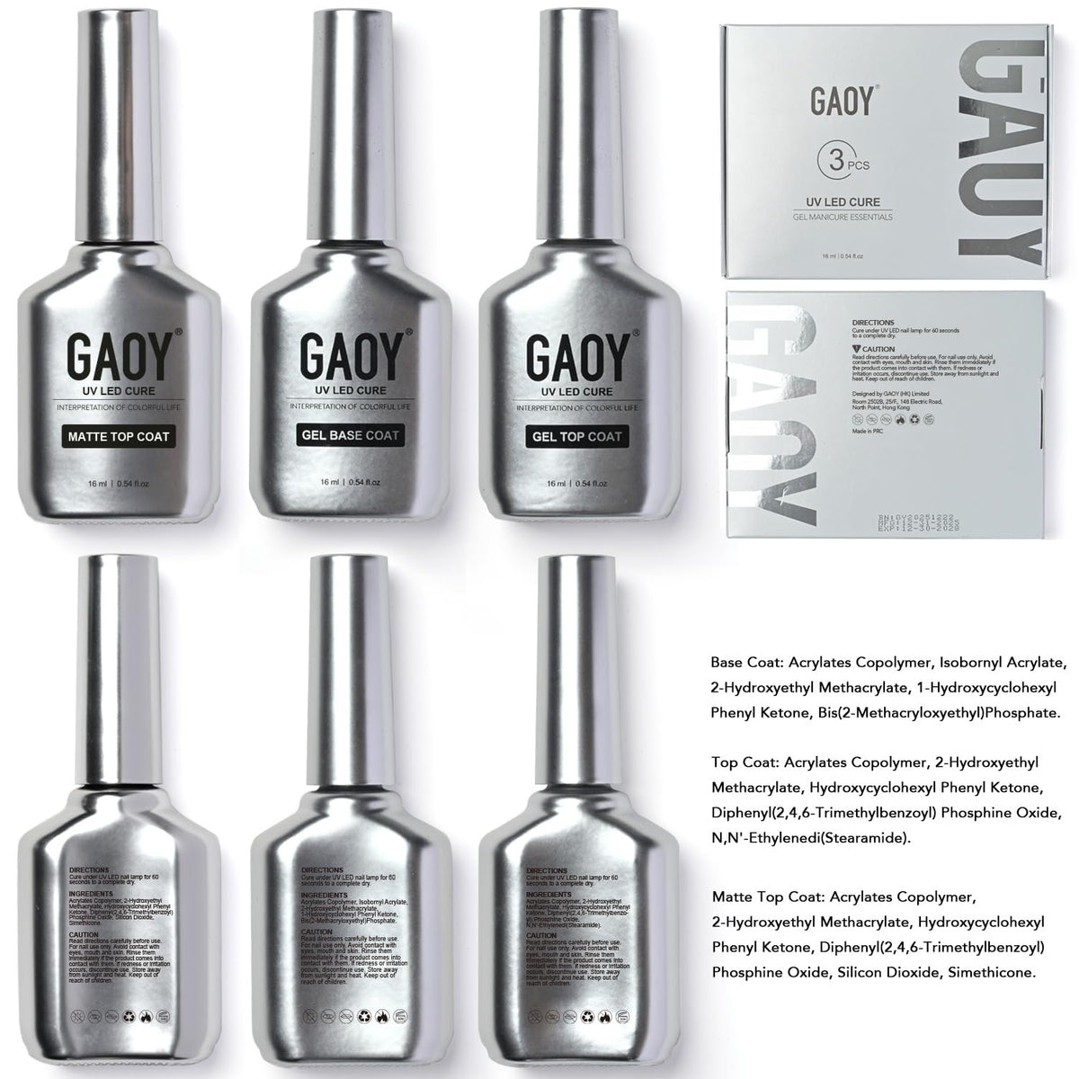 GAOY Gel Top Coat Set packaging with product information