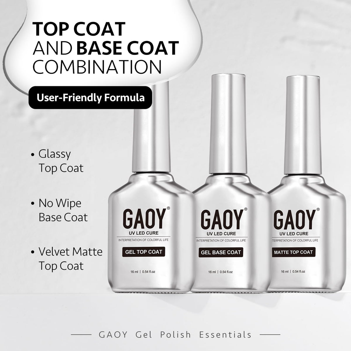 GAOY Gel Top Coat Set showing three bottles side by side