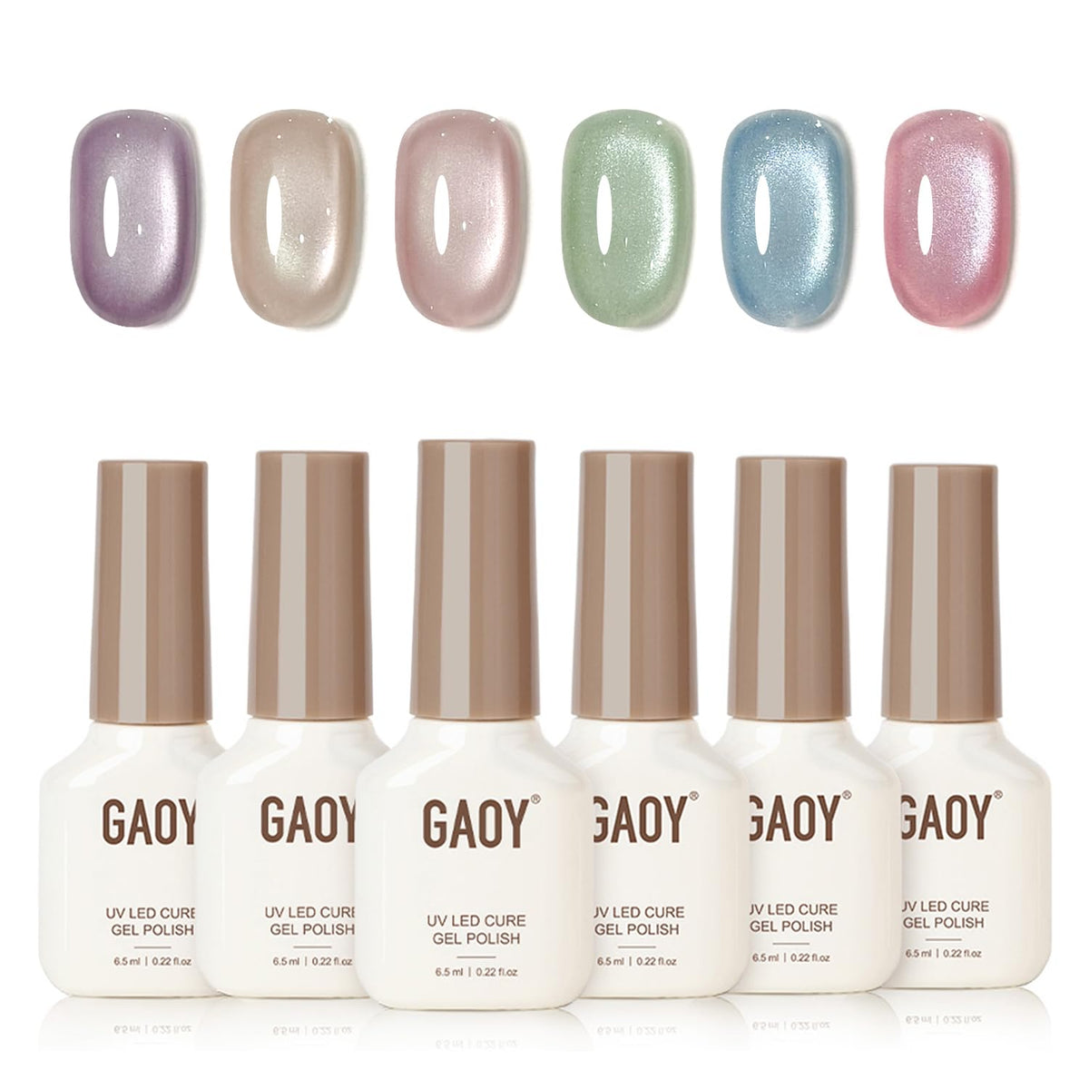 GAOY Glass Cat Eye Gel Nail Polish Set 6 Colours front view