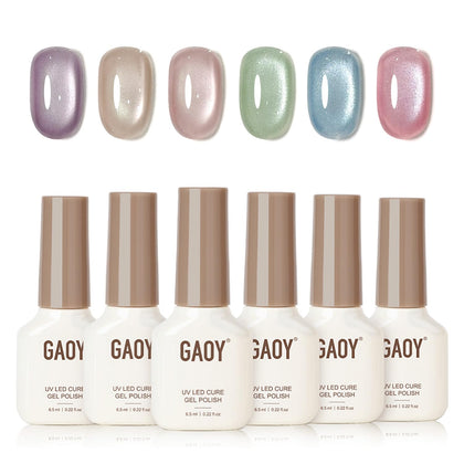 GAOY Glass Cat Eye Gel Nail Polish Set 6 Colours front view