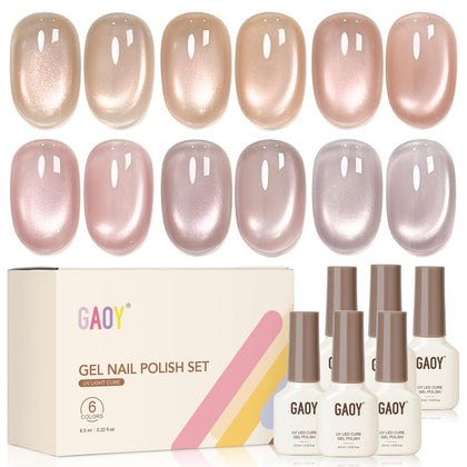 GAOY Glass Cat Eye Gel Nail Polish Set 6 Colours front view