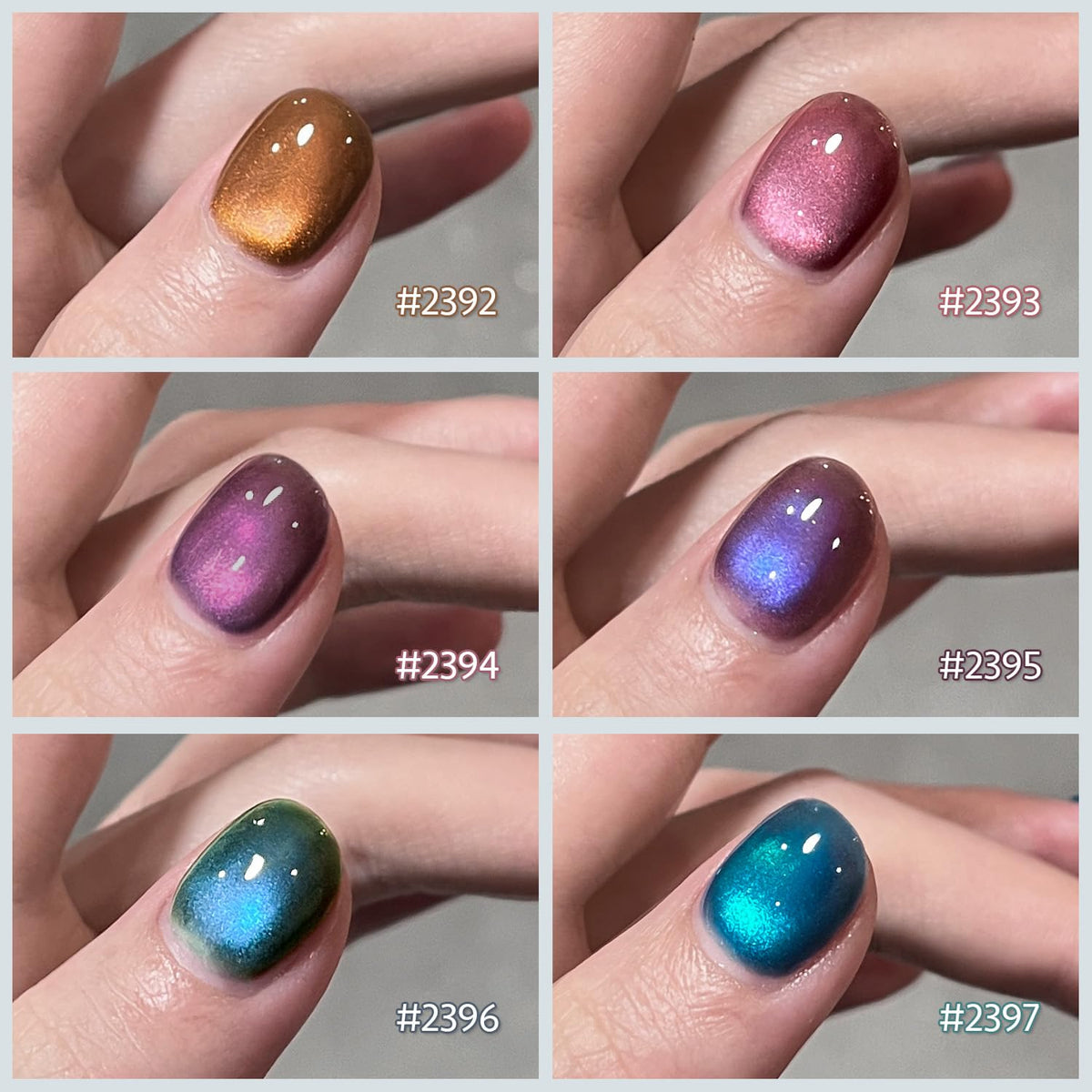 GAOY Glitter Cat Eye Gel Nail Polish colours arranged on a table