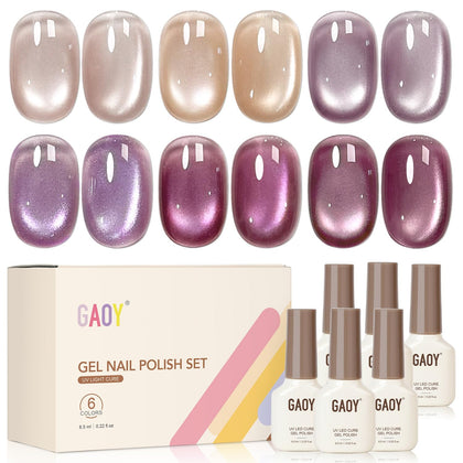 GAOY Glitter Cat Eye Gel Nail Polish Set 6 Colours front view