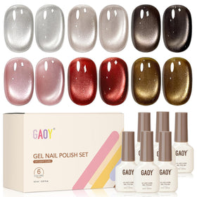 GAOY Glitter Cat Eye Gel Nail Polish Set front view with six colours