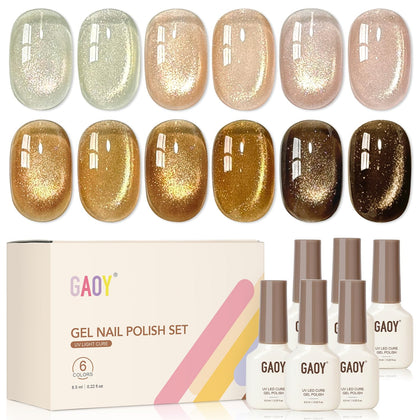 GAOY Glitter Cat Eye Gel Nail Polish Set with 6 colours and magnet