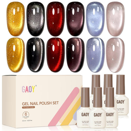 GAOY Glitter Cat Eye Gel Nail Polish Set with six colours and magnet