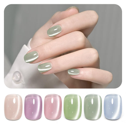 GAOY Green Cat Eye Gel Nail Polish Kit front view with six colours