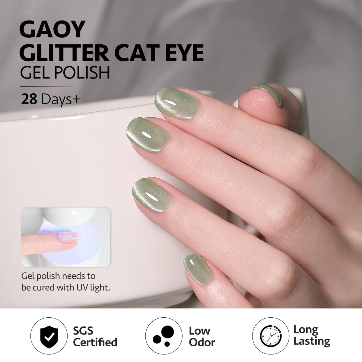 GAOY Green Cat Eye Gel Nail Polish packaging and contents