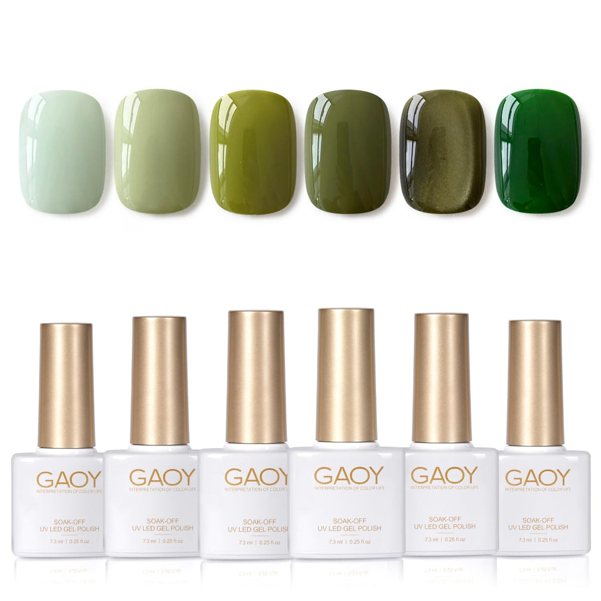 GAOY Green Cat Eye Gel Nail Polish Set with six colours