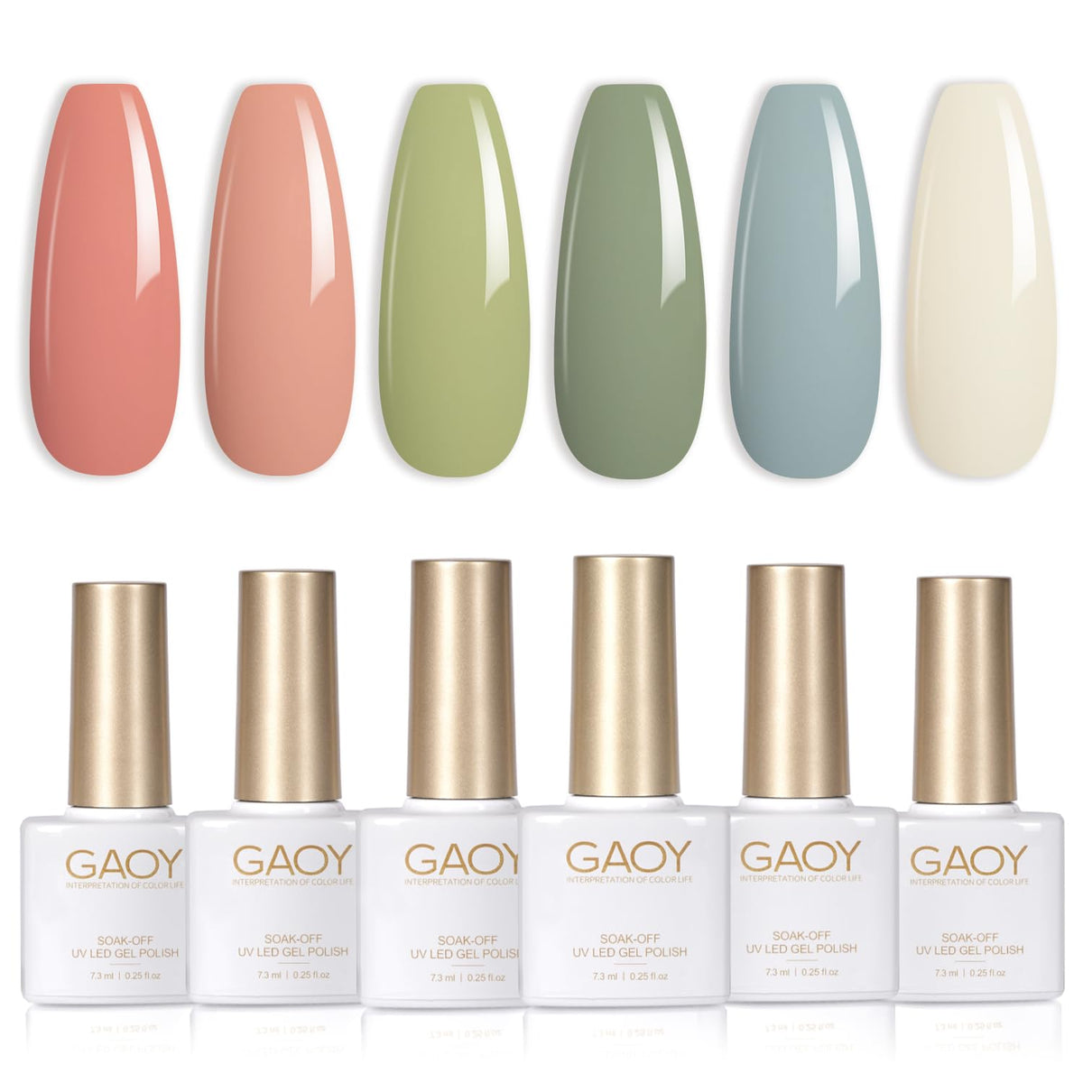 GAOY Green Coral Gel Nail Polish Set front view with 6 colours