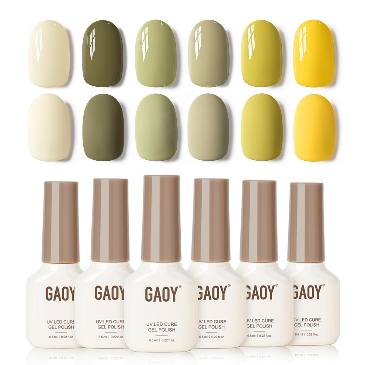 GAOY Green Gel Nail Polish Set with six shades displayed