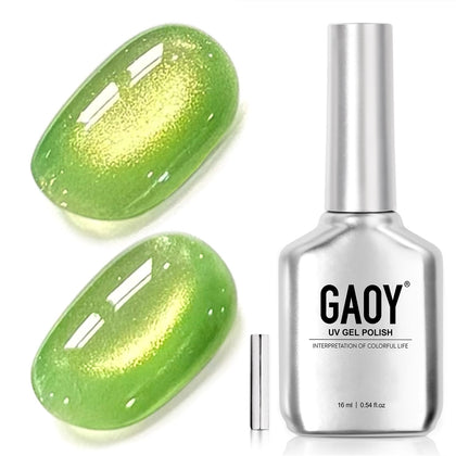 GAOY Green Glassy Cat Eye Gel Nail Polish 16ml bottle front view