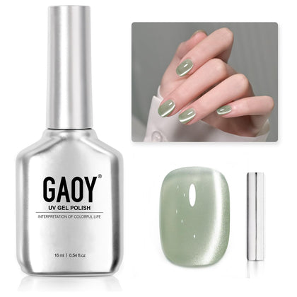 GAOY Green Glassy Cat Eye Gel Nail Polish 16ml bottle front view