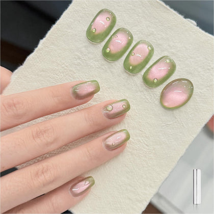 GAOY Green Pink Glassy Cat Eye Gel Nail Polish front view