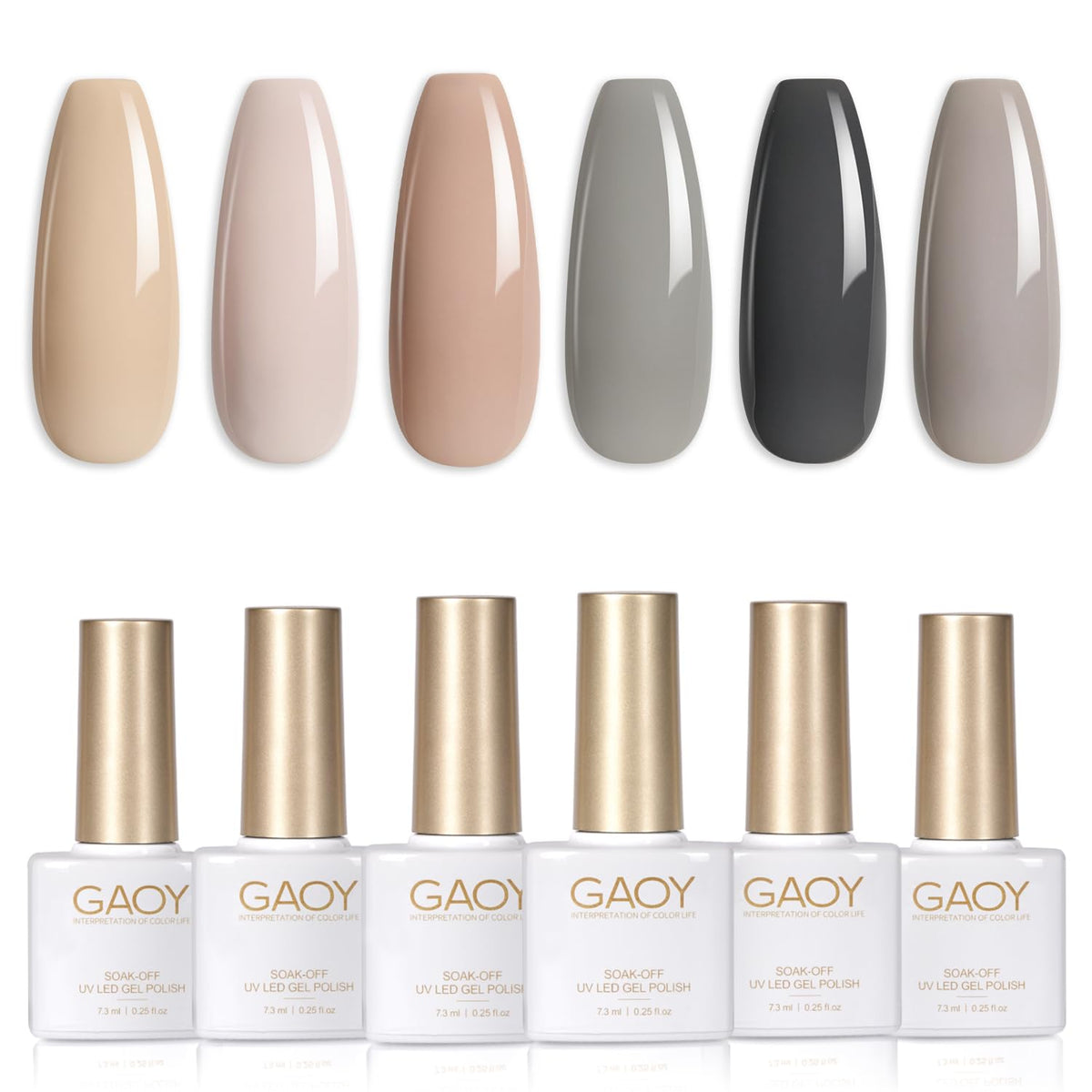 GAOY Grey Nude Gel Nail Polish Set front view with six colours