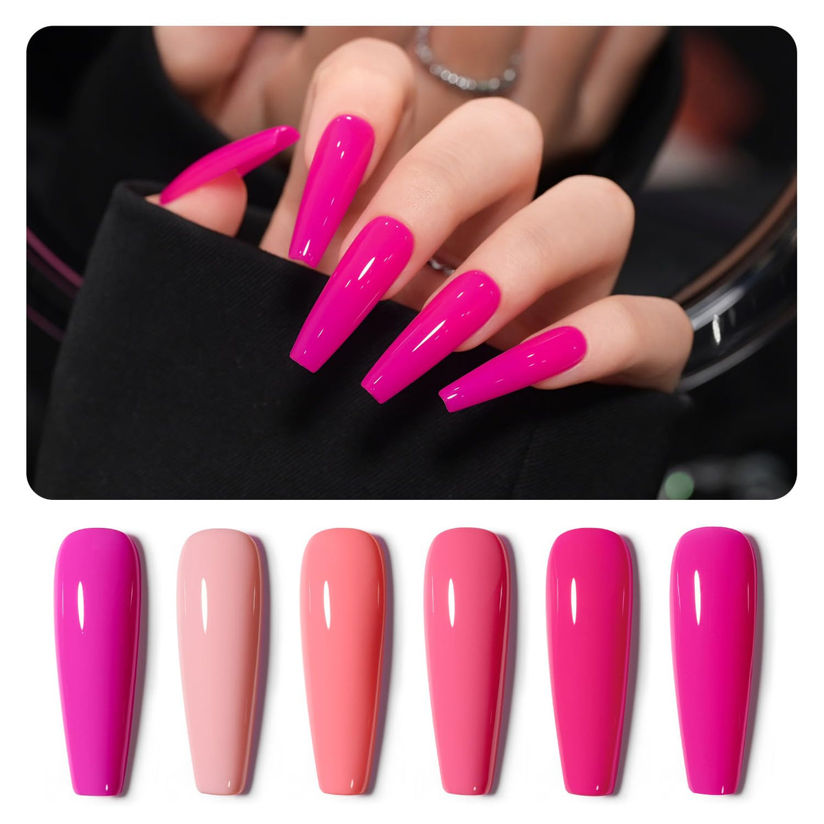 GAOY Hot Pink Gel Nail Polish Kit with 6 vibrant colours