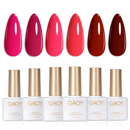 GAOY Hot Pink Red Gel Nail Polish Set front view with six bottles