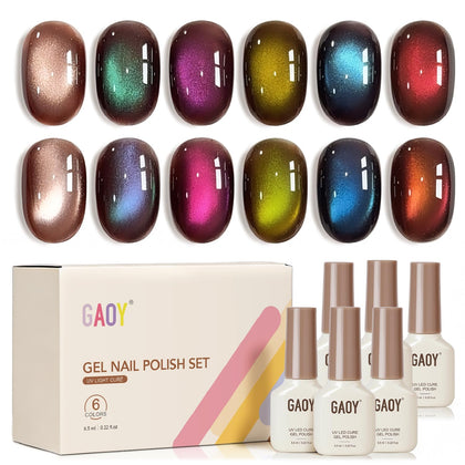 GAOY Iridescent Cat Eye Gel Nail Polish 6 colours set front view