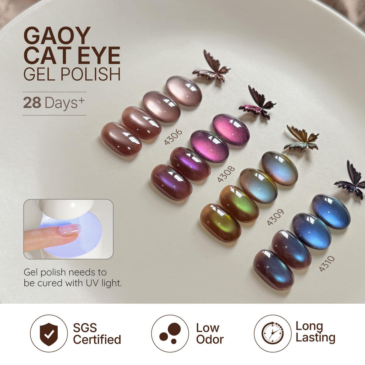 GAOY Iridescent Cat Eye Gel Nail Polish swatches on nails