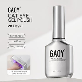 GAOY Jelly Black Cat Eye Gel Nail Polish 16ml in use with UV light