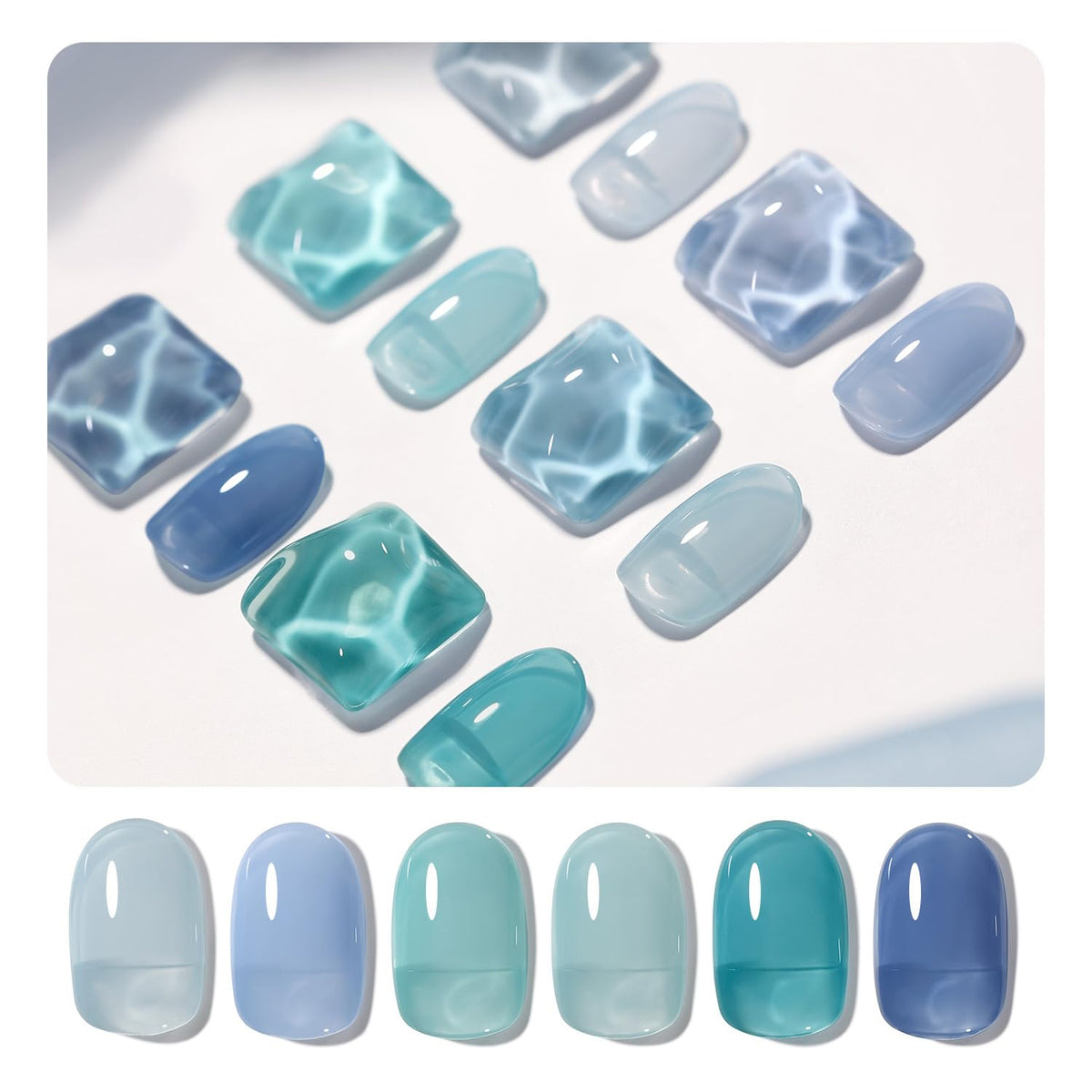 GAOY Jelly Blue Gel Nail Polish Set with six sheer colours