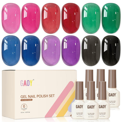 GAOY Jelly Gel Nail Polish Set with six sheer colours