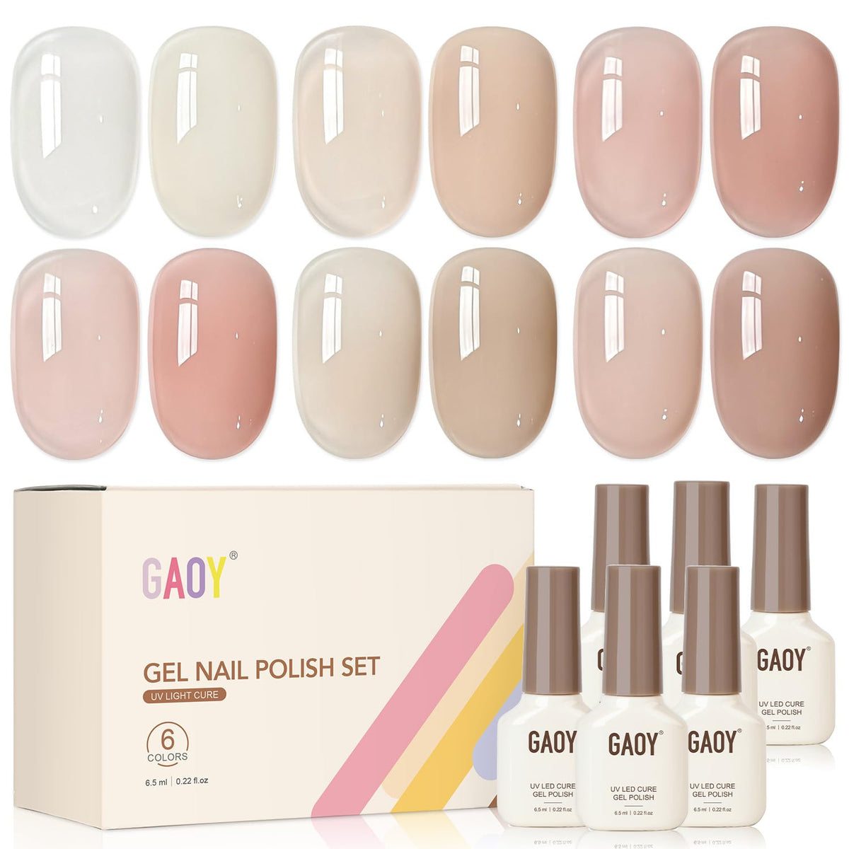 GAOY Jelly Gel Polish Set with six pink nude shades