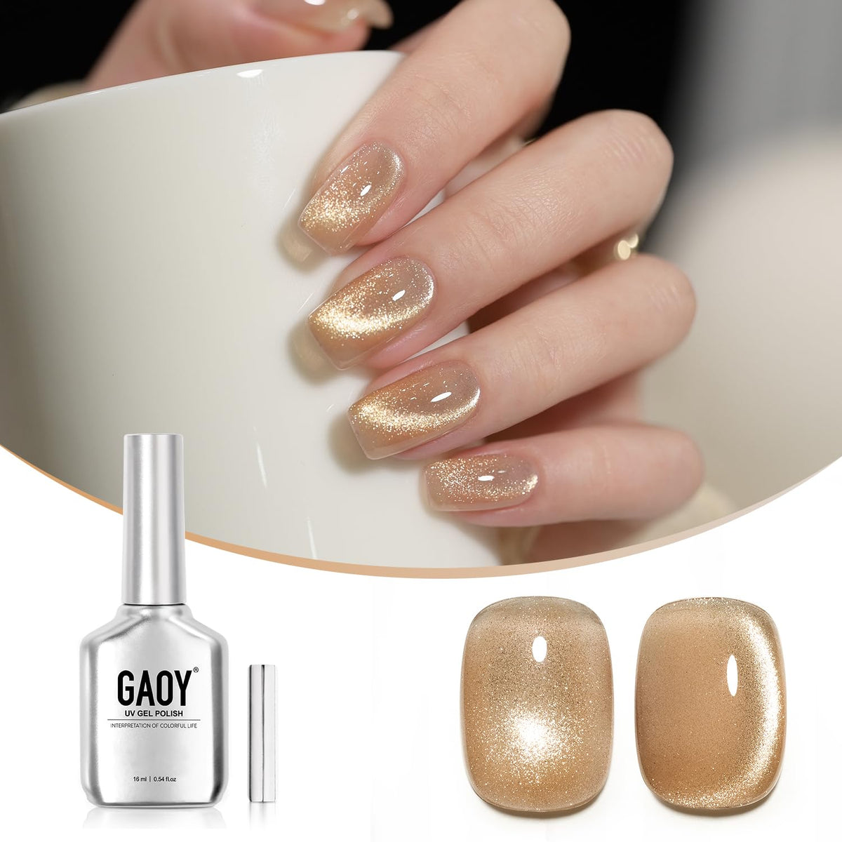 GAOY Jelly Gold Cat Eye Gel Nail Polish 16ml front view