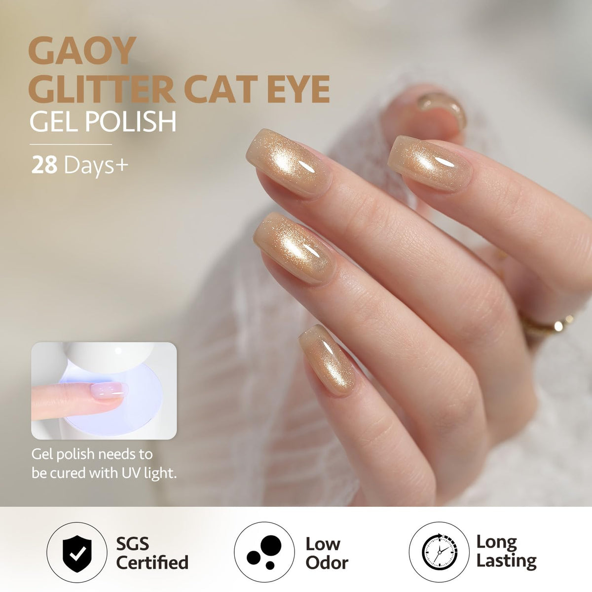 GAOY Jelly Gold Cat Eye Gel Nail Polish application process