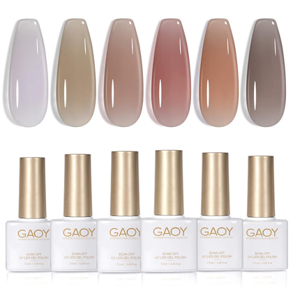 GAOY Jelly Grey Gel Nail Polish Set front view with six bottles