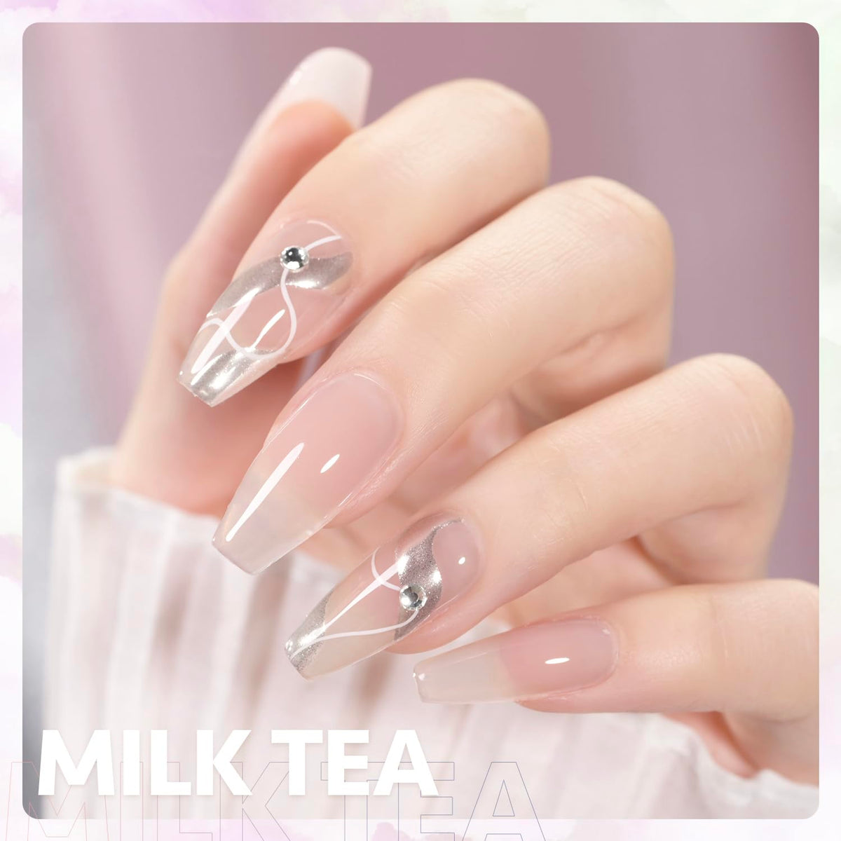 GAOY Jelly Nude Gel Nail Polish 16ml Milk Tea applied on nails